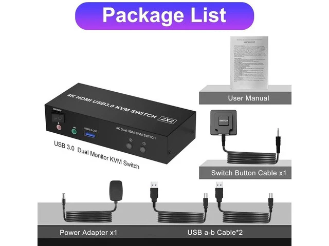 Alt view image 4 of 7 - 2 Port USB3.0 HDMI Dual Monitor KVM Switch 4K@60Hz, 2 Computers Extended Display KVM Switcher with Audio Microphone Output & 3 USB 3.0 Ports for PC Keyboard Mouse Sharing