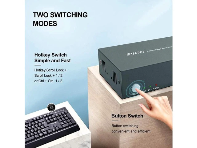 Alt view image 2 of 6 - 2 Port HDMI Dual Monitor KVM Switch, 4K@30Hz Extended Display KVM Switch with 2 USB 2.0 Hub, YUV 4:4:4 Hotkey Switch, All Cables Included Plug & Play No Adapter Needed