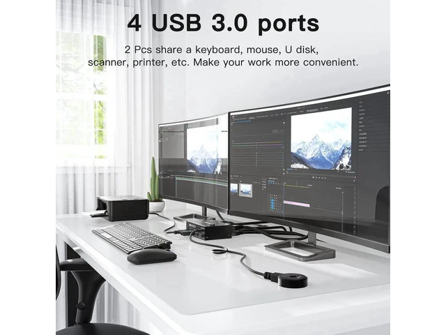 Alt view image 4 of 7 - 2 Port Dual Monitor HDMI KVM Switch 4K@60Hz, EDID Simulation USB 3.0 KVM Switcher, 2 Computers Share 2 Screens & 4 USB Peripherals, with HDMI USB Cables and Switch Controller