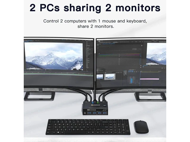 Alt view image 6 of 7 - 2 Port Dual Monitor HDMI KVM Switch 4K@60Hz, EDID Simulation USB 3.0 KVM Switcher, 2 Computers Share 2 Screens & 4 USB Peripherals, with HDMI USB Cables and Switch Controller