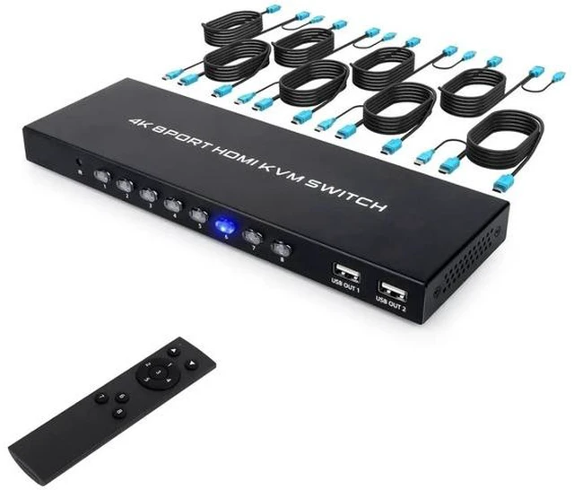 Main image of 8 Port 4K HDMI KVM Switch, 4K@30Hz USB KVM Switcher, 8 Computers Share HD Monitor & 4 USB Peripherals, Comes with IR Remote Control and 8 Sets HDMI USB KVM Cables