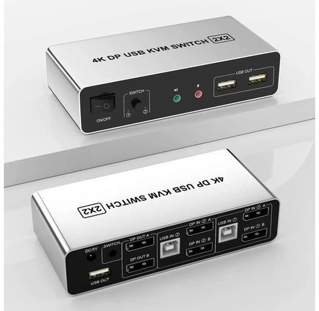 Main image of 2 Port Dual Monitor DisplayPort KVM Switch, 2 in 2 Out 4K@60Hz DisplayPort KVM Switch with Audio Microphone Output and 3 USB Ports, 2 Computers Share Keyboard Mouse Dual Monitor