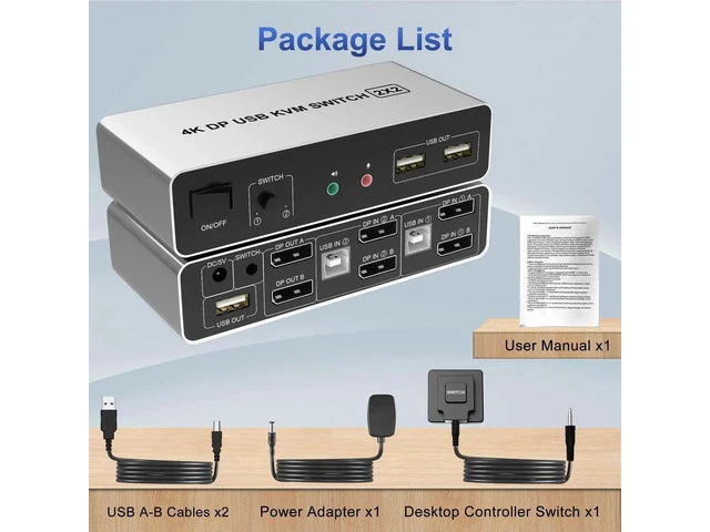 Alt view image 5 of 7 - 2 Port Dual Monitor DisplayPort KVM Switch, 2 in 2 Out 4K@60Hz DisplayPort KVM Switch with Audio Microphone Output and 3 USB Ports, 2 Computers Share Keyboard Mouse Dual Monitor