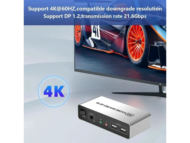Alt view image 4 of 7 - 2 Port Dual Monitor DisplayPort KVM Switch, 2 in 2 Out 4K@60Hz DisplayPort KVM Switch with Audio Microphone Output and 3 USB Ports, 2 Computers Share Keyboard Mouse Dual Monitor