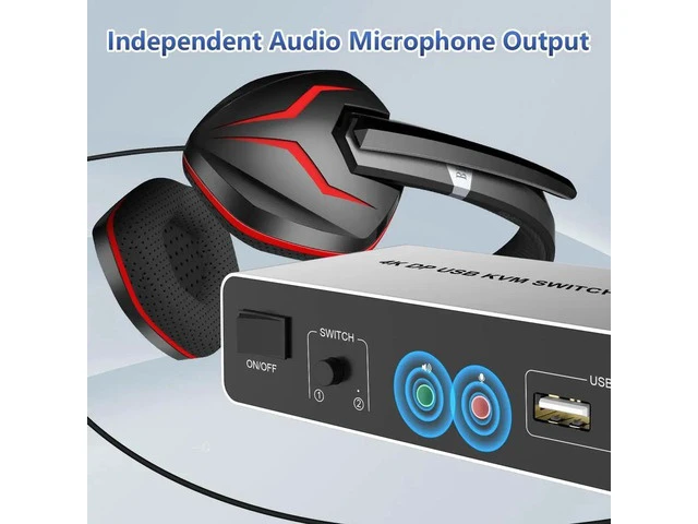 Alt view image 7 of 7 - 2 Port Dual Monitor DisplayPort KVM Switch, 2 in 2 Out 4K@60Hz DisplayPort KVM Switch with Audio Microphone Output and 3 USB Ports, 2 Computers Share Keyboard Mouse Dual Monitor
