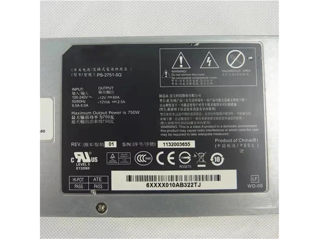 Alt view image 6 of 6 - 750W Redundant Power Supply PS-2751-5Q 0F3R29 12V 60A Switching Power Supply for Dell PowerEdge C2100 C6100 Server