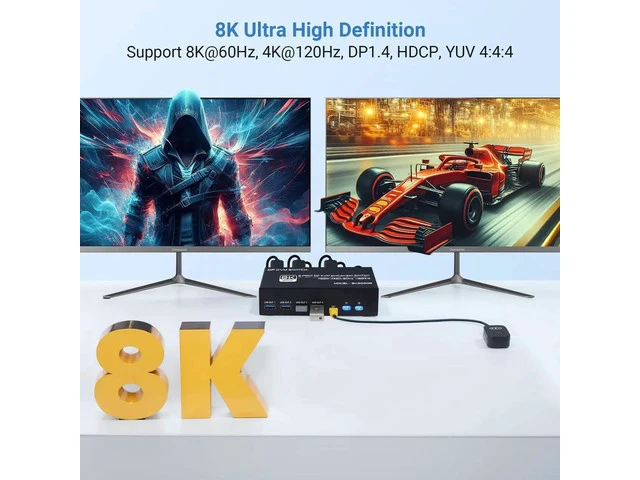 Alt view image 6 of 7 - 8K DisplayPort KVM Switch 2 Computers 2 Monitors, Dual Monitor DP KVM Switch with 4 DisplayPort Ports & 2 USB Cables, Support 8K@60Hz 4K@120Hz DisplayPort 1.4 USB 3.0