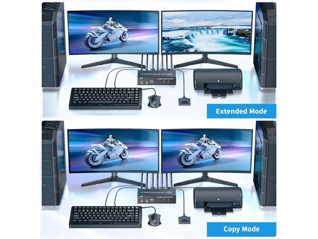 Alt view image 5 of 7 - HDMI DisplayPort KVM Switch 2 Computers 2 Monitors, 4K@60Hz DP 1.4 Dual Monitor KVM Switch with Audio Microphone, USB 2.0 Hub Support Extended Mirror Mode, 2 Port KVM Switcher for 2 PC Share Keyboard