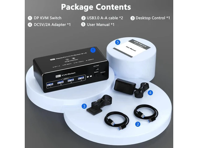 Alt view image 3 of 7 - 2 Monitors 2 Computers DisplayPort KVM Switch, 8K@60Hz USB 3.0 Dual DisplayPort KVM Switcher, Support Extend Copy Mode, Wired Controller Included for 2 PC Share Dual Monitor & 4 USB Devices