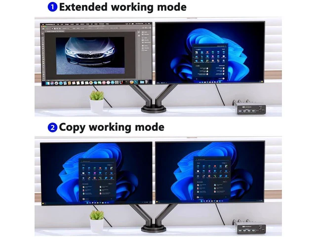 Alt view image 6 of 7 - 2 Monitors 2 Computers DisplayPort KVM Switch, 8K@60Hz USB 3.0 Dual DisplayPort KVM Switcher, Support Extend Copy Mode, Wired Controller Included for 2 PC Share Dual Monitor & 4 USB Devices
