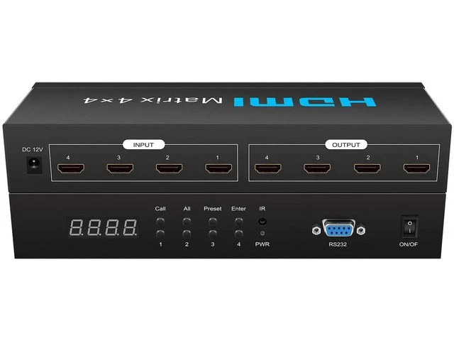 Alt view image 6 of 6 - 4x4 4K HDMI Matrix Switcher Splitter, 4In4Out HDMI Matrix Box with RS232, IR Remote & Button Control, Compatible with PS4 Camera PC TV Monitor