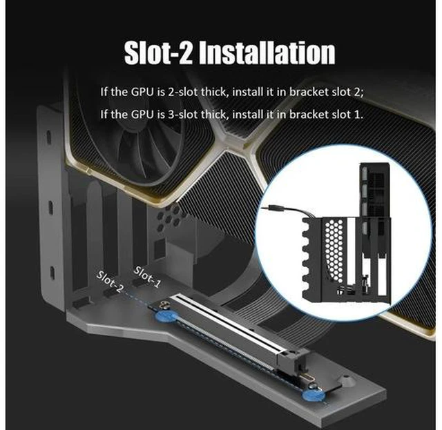 Alt view image 2 of 7 - 2-Slot GPU Vertical Mount Bracket with 200mm PCIe 5.0 Riser Cable, High Speed GPU Extension Kit Compatible with RTX 5090 4090 RX 9070 RX 7900, Fit 7/8 Open PCI Slot PC Case