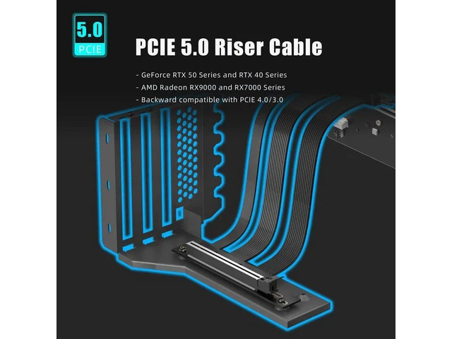Alt view image 6 of 7 - 2-Slot GPU Vertical Mount Bracket with 200mm PCIe 5.0 Riser Cable, High Speed GPU Extension Kit Compatible with RTX 5090 4090 RX 9070 RX 7900, Fit 7/8 Open PCI Slot PC Case