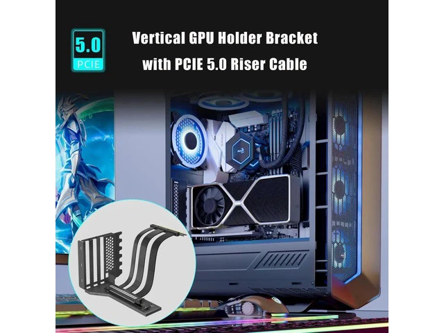Alt view image 7 of 7 - 2-Slot GPU Vertical Mount Bracket with 200mm PCIe 5.0 Riser Cable, High Speed GPU Extension Kit Compatible with RTX 5090 4090 RX 9070 RX 7900, Fit 7/8 Open PCI Slot PC Case