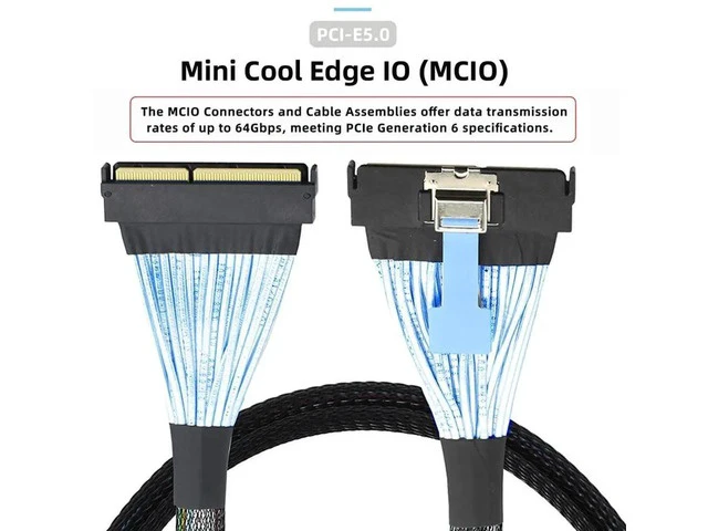 Alt view image 2 of 7 - PCI-E 5.0 MCIO 16X Extension Cable, Mini Cool Edge IO 124Pin Male to Male Extender Cord 50CM with Pull Tab
