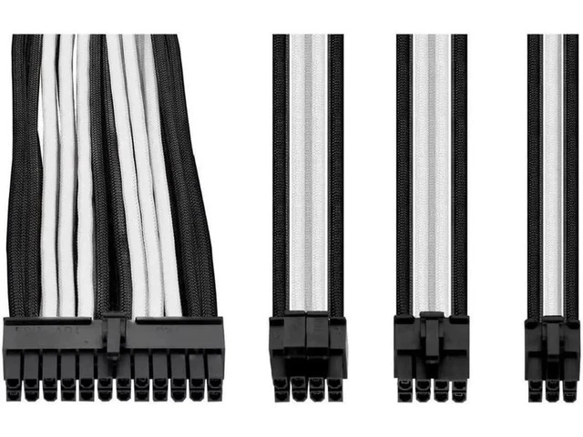 Alt view image 2 of 6 - Sleeved PSU Extension Cable Kit, ATX/EPS/8-Pin/6-Pin PCI-E Power Extension Cables with Cable Combs, White & Black Dual Color Braided Design, PC Custom Wiring Kit AC-048-CN1NAN-A1