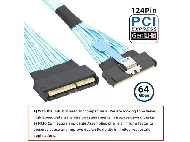 Alt view image 3 of 7 - PCI-E 5.0 MCIO 16X Extension Cable, Mini Cool Edge IO 124Pin Male to Male Extender Cord 50CM with Pull Tab