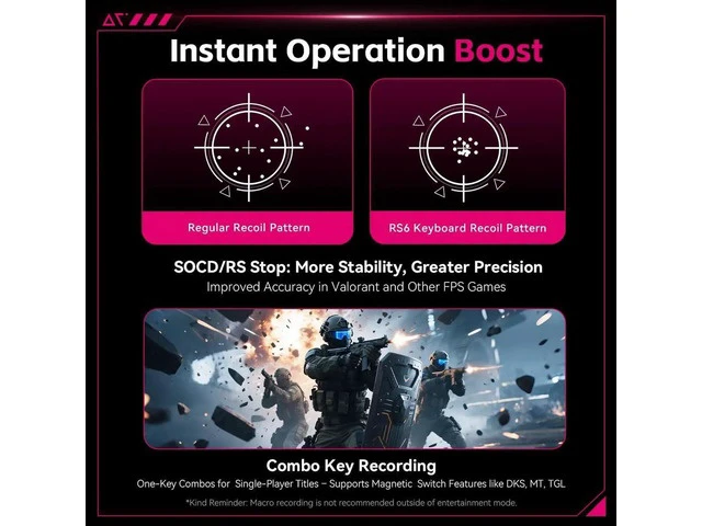 Alt view image 2 of 7 - RS6 Ultra 65% 68 Keys Aluminum Alloy Hall Effect Gaming Keyboard 0.001mm RT 8K Polling Hot Swappable Pink TTC RGB Magneto Keyboard