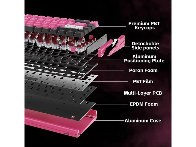 Alt view image 5 of 7 - RS6 Ultra 65% 68 Keys Aluminum Alloy Hall Effect Gaming Keyboard 0.001mm RT 8K Polling Hot Swappable Pink TTC RGB Magneto Keyboard