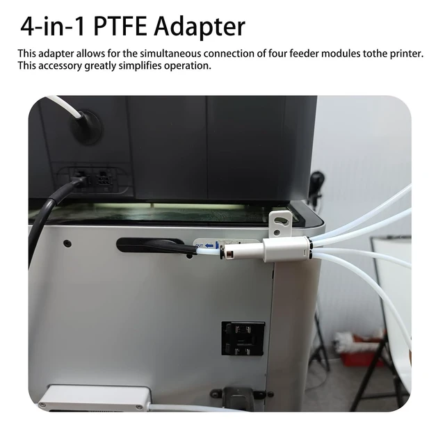 Alt view image 3 of 7 - Bamboo 4-in-1 PTFE Adapter, Filament Bowden Tube Expansion Port,AMS Connect 4 Feeding Modules Compatible with Bambu Lab X1/X1C/X1E/P1S/P2S/P1P/H2D/H2S 3D Printer Accessories