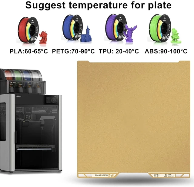 Alt view image 5 of 7 - Same as OEM for Bambu H2D/H2S Textured PEI Plate with QR Code, 355x346mm Double Sided Flexible Spring Steel Magnetic Platform Print Bed PEI Sheet for Bambu Lab H2D/H2S 3D Printer(Gold)