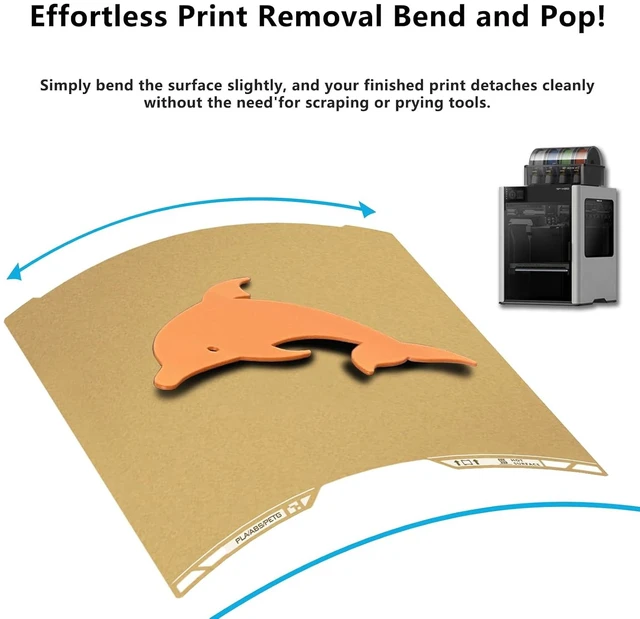 Alt view image 6 of 7 - Same as OEM for Bambu H2D/H2S Textured PEI Plate with QR Code, 355x346mm Double Sided Flexible Spring Steel Magnetic Platform Print Bed PEI Sheet for Bambu Lab H2D/H2S 3D Printer(Gold)