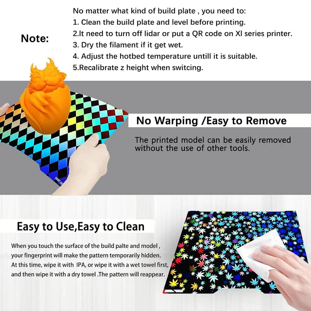 Alt view image 4 of 7 - 355x346mm H2D Build Plate for Bambu Lab H2D/H2S,Double-Sided Maple Leaf & Lattice Pattern Smooth Holographic Spring Steel Sheet,Flexible Easy Release Print Bed Platform Bambu H2D Accessories