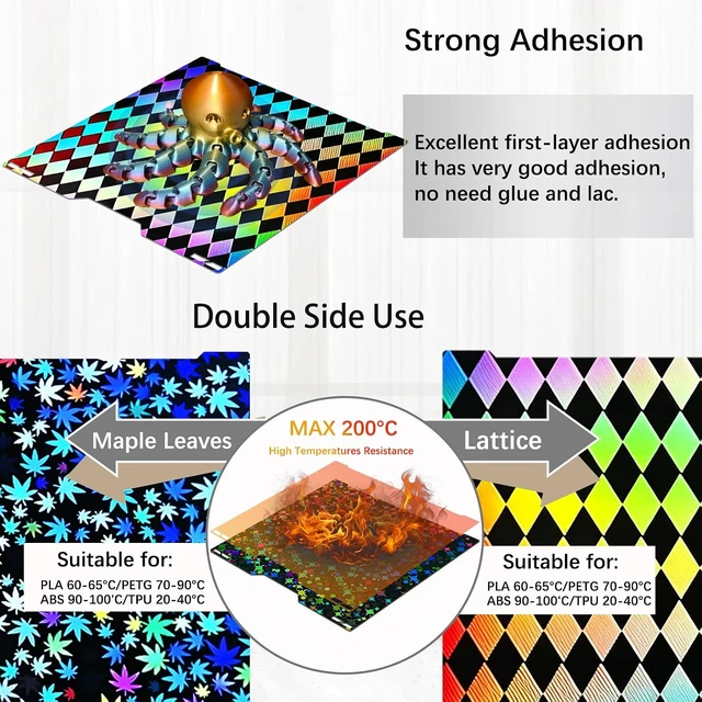 Alt view image 2 of 7 - 355x346mm H2D Build Plate for Bambu Lab H2D/H2S,Double-Sided Maple Leaf & Lattice Pattern Smooth Holographic Spring Steel Sheet,Flexible Easy Release Print Bed Platform Bambu H2D Accessories