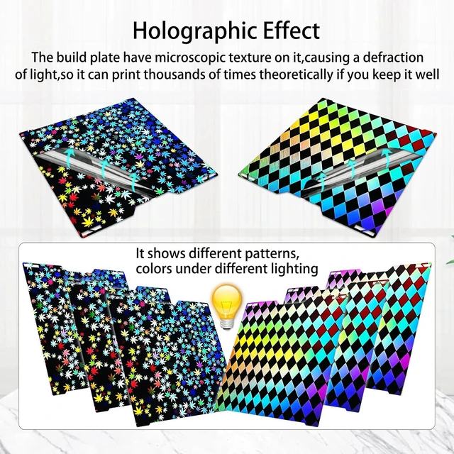 Alt view image 3 of 7 - 355x346mm H2D Build Plate for Bambu Lab H2D/H2S,Double-Sided Maple Leaf & Lattice Pattern Smooth Holographic Spring Steel Sheet,Flexible Easy Release Print Bed Platform Bambu H2D Accessories