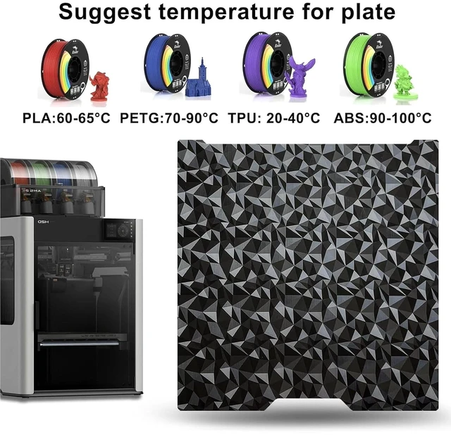 Alt view image 4 of 7 - 355x346mm H2D Build Plate for Bambu Lab H2D/H2S,Double Sided PEO PET Flexible Removable Spring Steel Heated Printing Bed Platform,Removable Heated Bed for H2D Combo/H2S(Carbon Fiber+Diamond)