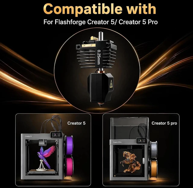 Alt view image 7 of 7 - 2 PK 0.25mm Creator 5 Hotend for Flashforge Creator 5 Pro Hot End,Quick Swap Integrated High Speed Hardened Steel Nozzle,High Precision Detailed Printing,320 High Temp Print Head with Silicone Sock