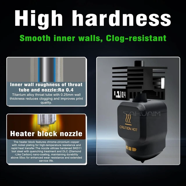 Alt view image 3 of 7 - 3-Pack 0.4mm Bamboo X2D/H2D/H2S/H2C/P2S Hotend Kit, Hardened Steel Nozzle Replacement Parts for Bambu Lab H2 Series/P2S/X2D 3D Printer, Quick-Swap Bamboo Print Head, Balanced Speed & Detail