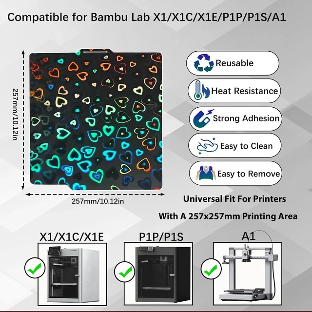 Alt view image 3 of 7 - Upgraded Bambu Lab Build Plate for X1/X1C/X1E/P1P/P1S/A1, Double Sided Smooth Sweetheart+Waterdrop Spring Steel Build Plate for Bambu Labs 3D Printers Flexible Print Bed 257x257mm.