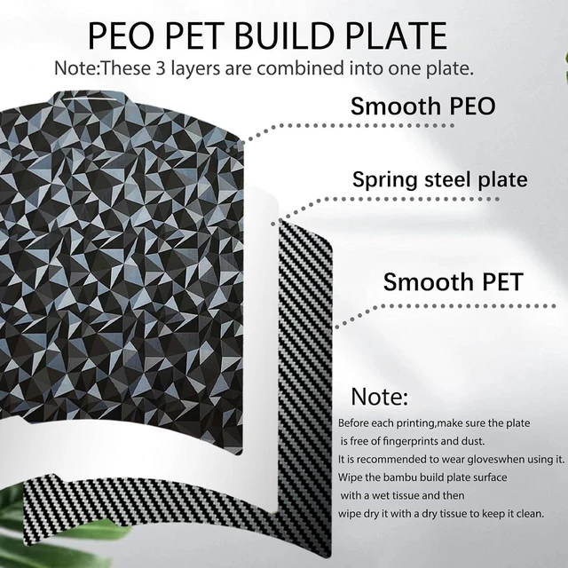 Alt view image 2 of 7 - 3D Printer Platform PEO PET Bambu Lab Build Plate for Bambu Lab X2D/P2S/P1S/P1P/A1/X1C/X1/X1E,257x257mm Diamond +Carbon Fiber Spring Steel Plate Sheet Flexible 3D Printing Bed Plate