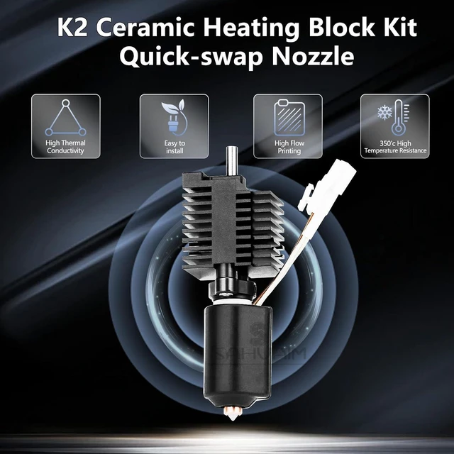 Alt view image 4 of 7 - K2 Plus Ceramic Heating Block Kit with Extra Nozzle, High Flow Hotend Kit,Unicorn Quick Swap Nozzle Kit, 350°C High Temperature Resistance, All-Metal Integrated Design for Creality K2 Plus