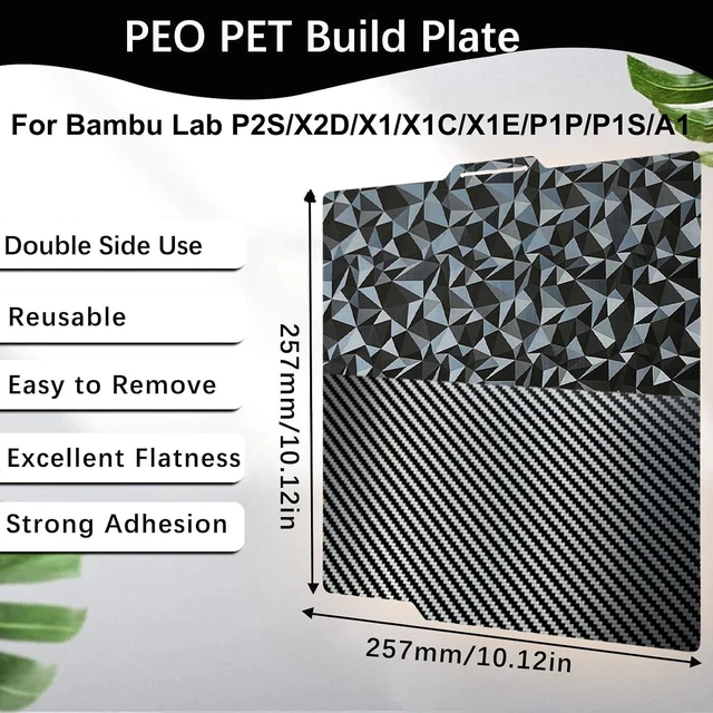 Alt view image 3 of 7 - 3D Printer Platform PEO PET Bambu Lab Build Plate for Bambu Lab X2D/P2S/P1S/P1P/A1/X1C/X1/X1E,257x257mm Diamond +Carbon Fiber Spring Steel Plate Sheet Flexible 3D Printing Bed Plate