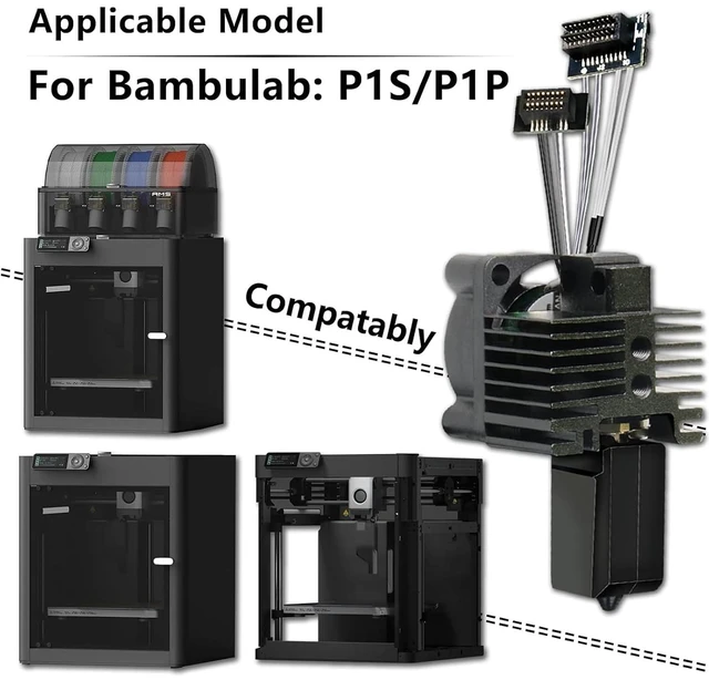 Alt view image 5 of 7 - 0.4MM P1S Complete Hotend Kit with Extra Nozzle Tips (0.2mm 0.4mm 0.6mm 0.8mm), Full Hardened Steel Nozzle Assembly for Bambu Lab P1S/P1P 3D Printer, Extruder Hotend Print Head Replacement