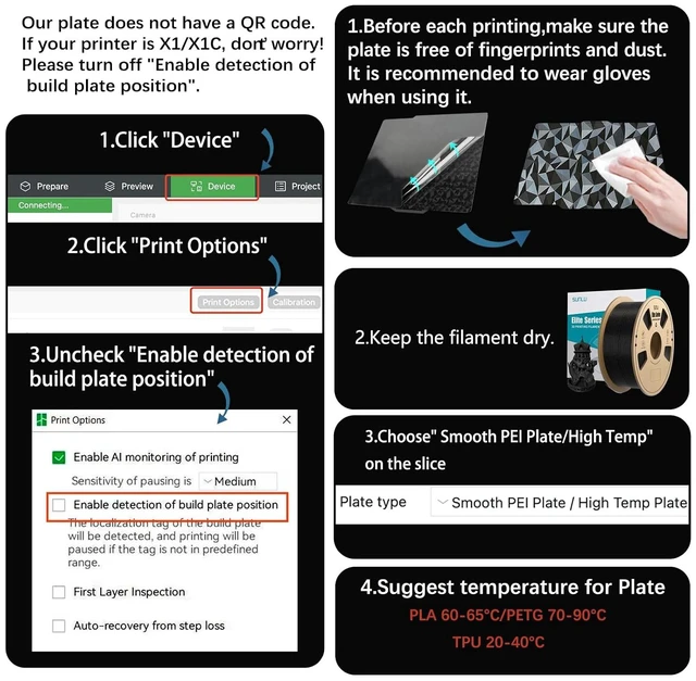 Alt view image 7 of 7 - 3D Printer Platform PEO PET Bambu Lab Build Plate for Bambu Lab X2D/P2S/P1S/P1P/A1/X1C/X1/X1E,257x257mm Diamond +Carbon Fiber Spring Steel Plate Sheet Flexible 3D Printing Bed Plate