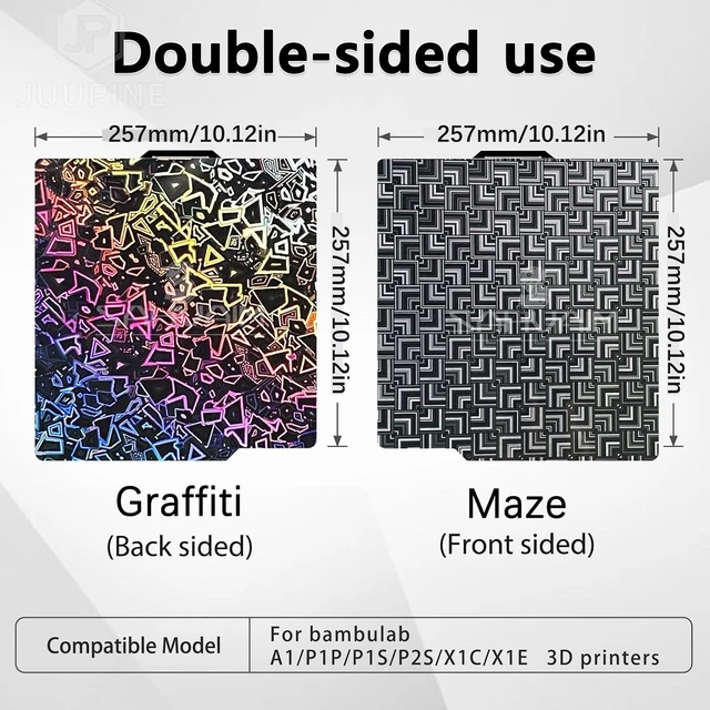 Alt view image 5 of 7 - Maze & Graffiti Bamboo Holographic Build Plate 257×257mm for Bambu Lab P2S/P1S/P1P/X1C/X1/X1E/A1, Flexible Spring Steel PEI Print Bed, Removable 3D Effect Plate for Bambu 3D Printers