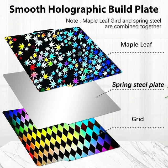 Alt view image 6 of 7 - Upgraded P2S Build Plate for Bambu Lab X2D/P2S/X1/X1C/X1E/P1P/P1S/A1, 257X257mm Double Sided Textured Grid & Maple Leaf Spring Steel Sheet Flexible Plate Heated Bed Platform