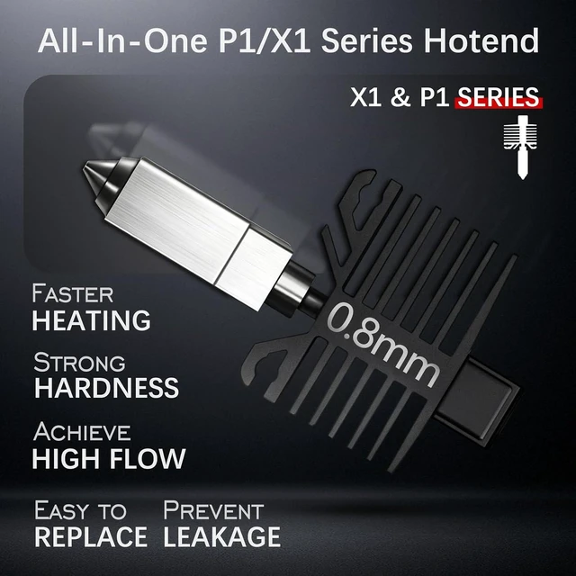 Alt view image 2 of 7 - All-in-One 0.8mm P1/X1 Series Hotend, 300°C High-Temp Integrated All-Metal Hotend Kit for Bambu Lab X1C/X1E/X1/P1P/P1S 3D Printers, High Flow Hardened Steel Nozzle, Rapid Heating & Avoids Leakage