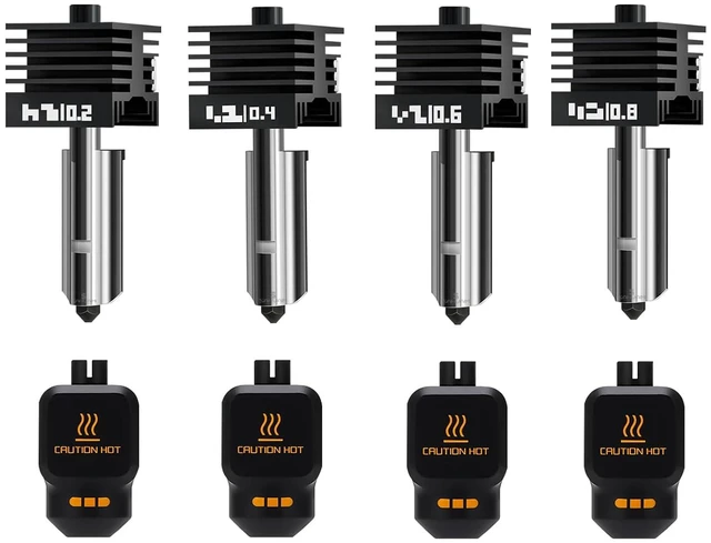 Main image of 4Pack 0.2/0.4/0.6/0.8MM H2 Series/X2D/P2S Hotend for Bambu Lab H2D/H2S/H2C Combo/X2D/P2S 3D Printer, High Temperature Quick Swap Hardened Steel Nozzle Replacement 3D Printer Extruder
