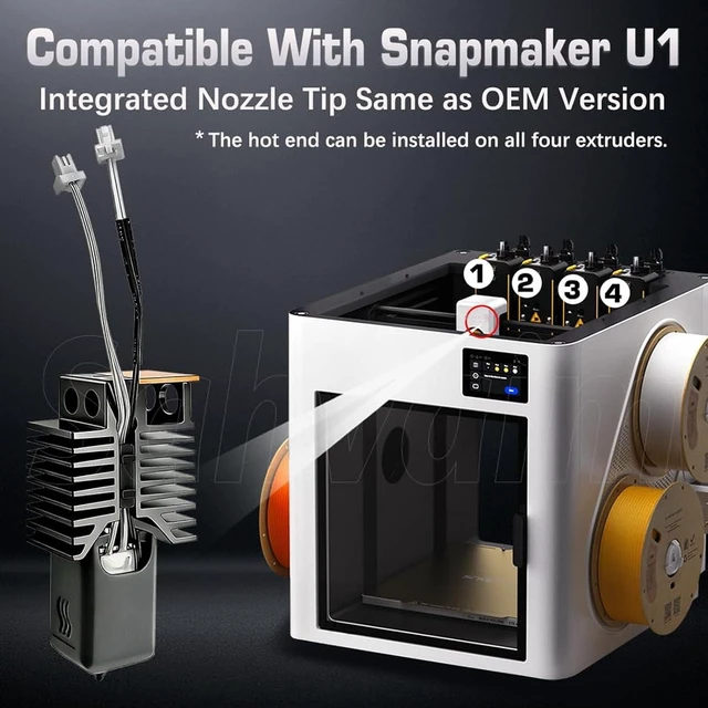 Alt view image 6 of 6 - 4Pcs 0.4MM U1 Hotend for Snapmaker U1 Extruder, 24V 48W Fast Heating Ceramic Hot End with Hardened Steel Nozzle, Leak-Proof Integrated Design, Replacement Hotend for Sanpmaker U1 3D Printer Parts