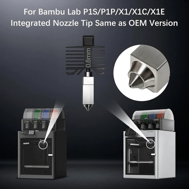 Alt view image 7 of 7 - All-in-One 0.8mm P1/X1 Series Hotend, 300°C High-Temp Integrated All-Metal Hotend Kit for Bambu Lab X1C/X1E/X1/P1P/P1S 3D Printers, High Flow Hardened Steel Nozzle, Rapid Heating & Avoids Leakage