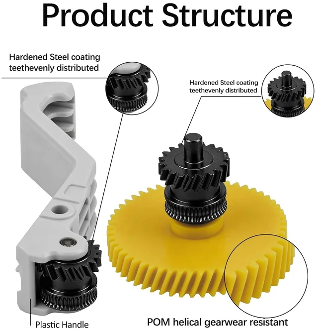 Alt view image 3 of 7 - U1 Extruder Gear DLC Hardened Steel Kit, Injection Molding Handle & Integrated One-Piece POM Reduction Gear,Direct Drive Wearproof Anti-Slip Replacement Parts Works with PLA ABS PETG
