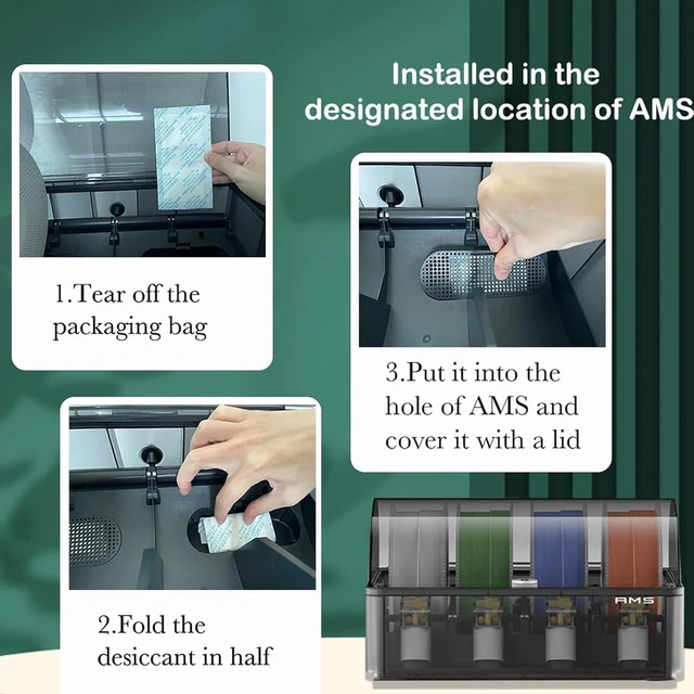 Alt view image 5 of 7 - 3D Printer AMS Filament Desiccant Pack for Bambu Lab P1S P1P X1 X1C AMS Other Filament Boxes, Moisture Absorber for PLA PETG ABS TPU Filaments, Keep Filaments Dry and Printing Smoothly
