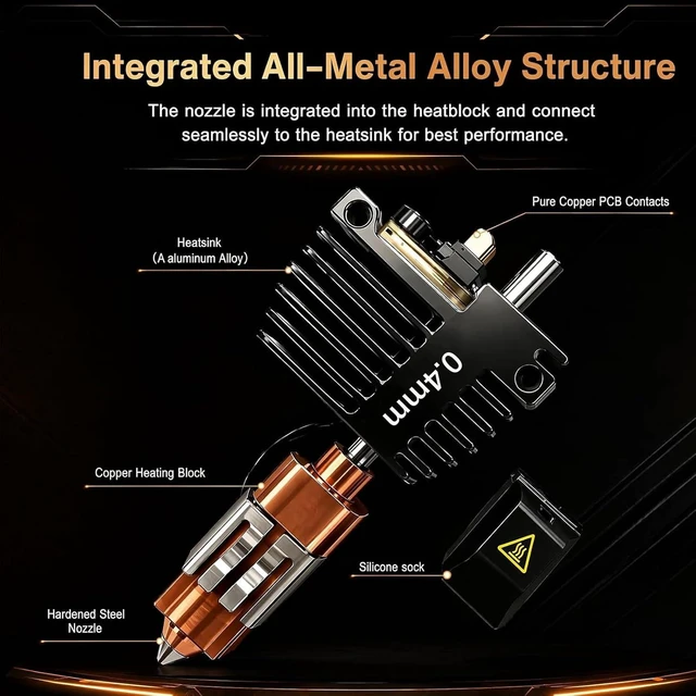 Alt view image 6 of 7 - 2 PK 0.4mm Creator 5 Hotend kit for Flashforge Creator 5/5 Pro,High Temp and Quick Swap Integrated Hardened Steel Nozzle Replacement 3D Printer Extruder Print Head with Silicone Sock