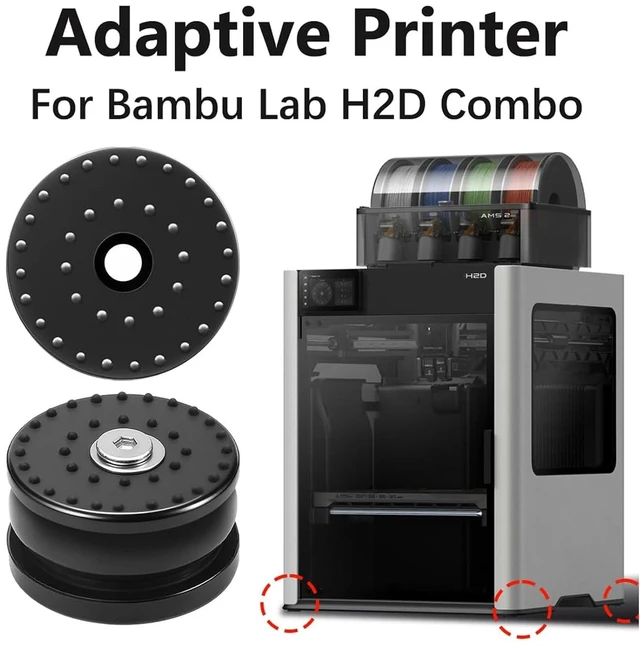 Alt view image 2 of 7 - Anti-Vibration Feet for Bambu Lab H2D/H2S, Shock-Absorbing Foot Pads, Noise Reduction, Easy Installation 3D Printer Replacement, 1200KG Total Load Capacity