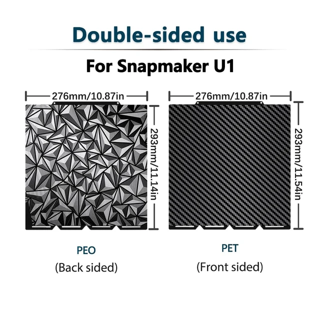 Alt view image 2 of 7 - Diamond+Carbon U1 Build Plate for Snapmaker U1 3D Printer, 276x293mm Dual-Sided PEO PET Magnetic Spring Steel Bed U1 Plate, High-Temp Resistant Printing Surface for Snapmaker U1 3D Printer Accesseries