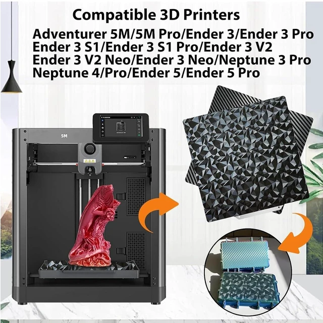 Alt view image 5 of 7 - PEO PET Build plate for AD5X/5M/5M pro/Ender 3/3 Pro/Ender 3 S1/Ender 3 V2 Neo/Ender 3 Neo, Diamond PEO+Carbon Fiber PET Spring Steel Sheet 235 x 235 mm for Flashforge 3D Printer Platform